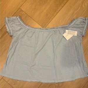 American Eagle Outfitters Light Blue Off-Shoulder Ruffle Crop Top